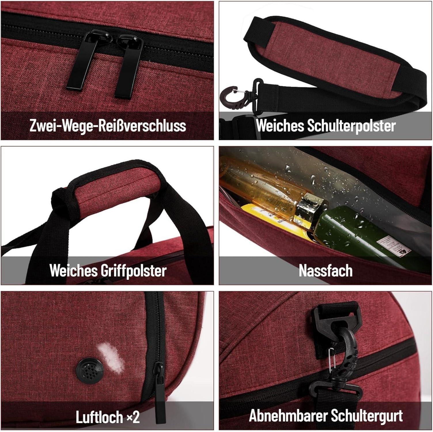 BECOJADDE Sporttasche Damen Herren 35L Rotwein Fitness Reise Schwimmen