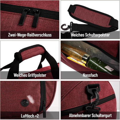 BECOJADDE Sporttasche Damen Herren 35L Rotwein Fitness Reise Schwimmen