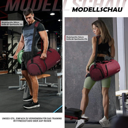 Sporttasche 35L Reisetasche Duffel Bag mit Schuh- & Nassfach Rotwein