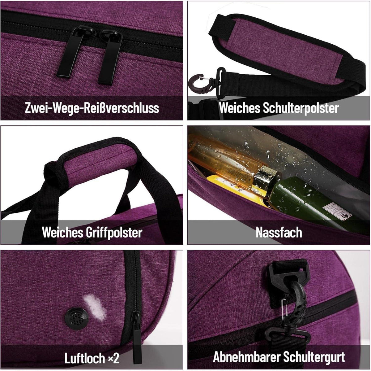 BECOJADDE Sporttasche Damen Herren 35L Reisetasche Wasserdicht Lila