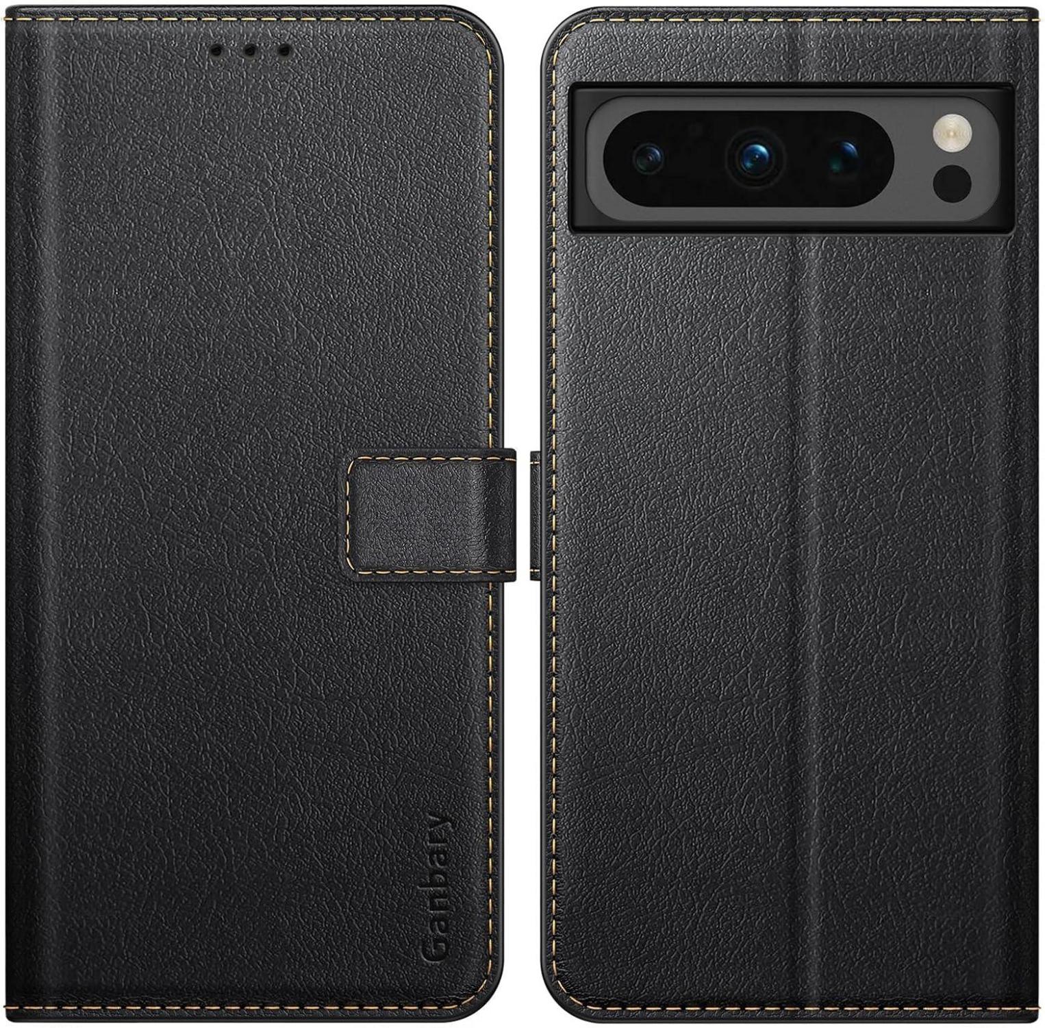 Klapphülle Google Pixel 8 Pro Lederhülle Schwarz Magnetverschluss Standfunktion