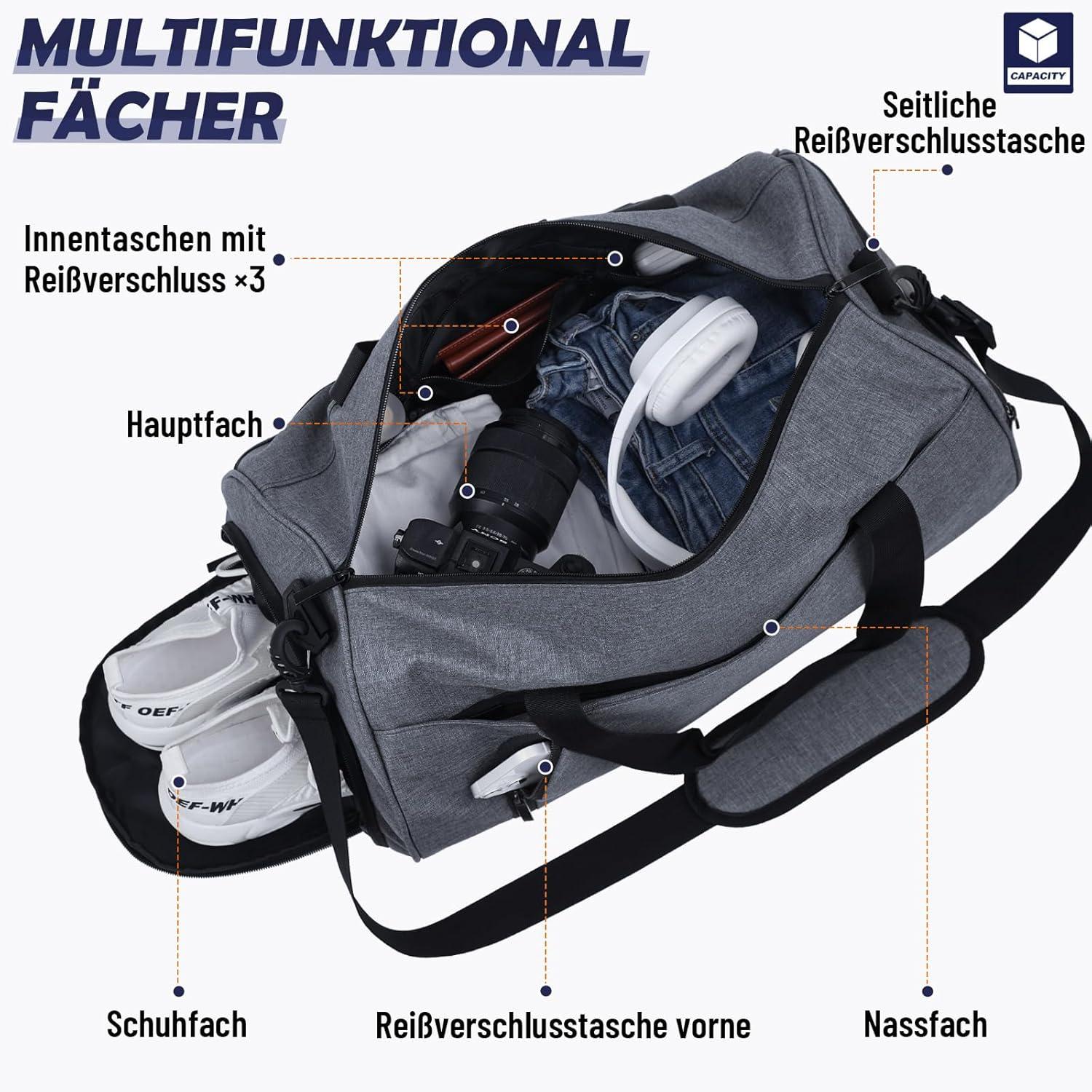 Sporttasche Damen Herren 35L Duffel Bag wasserdicht Grau