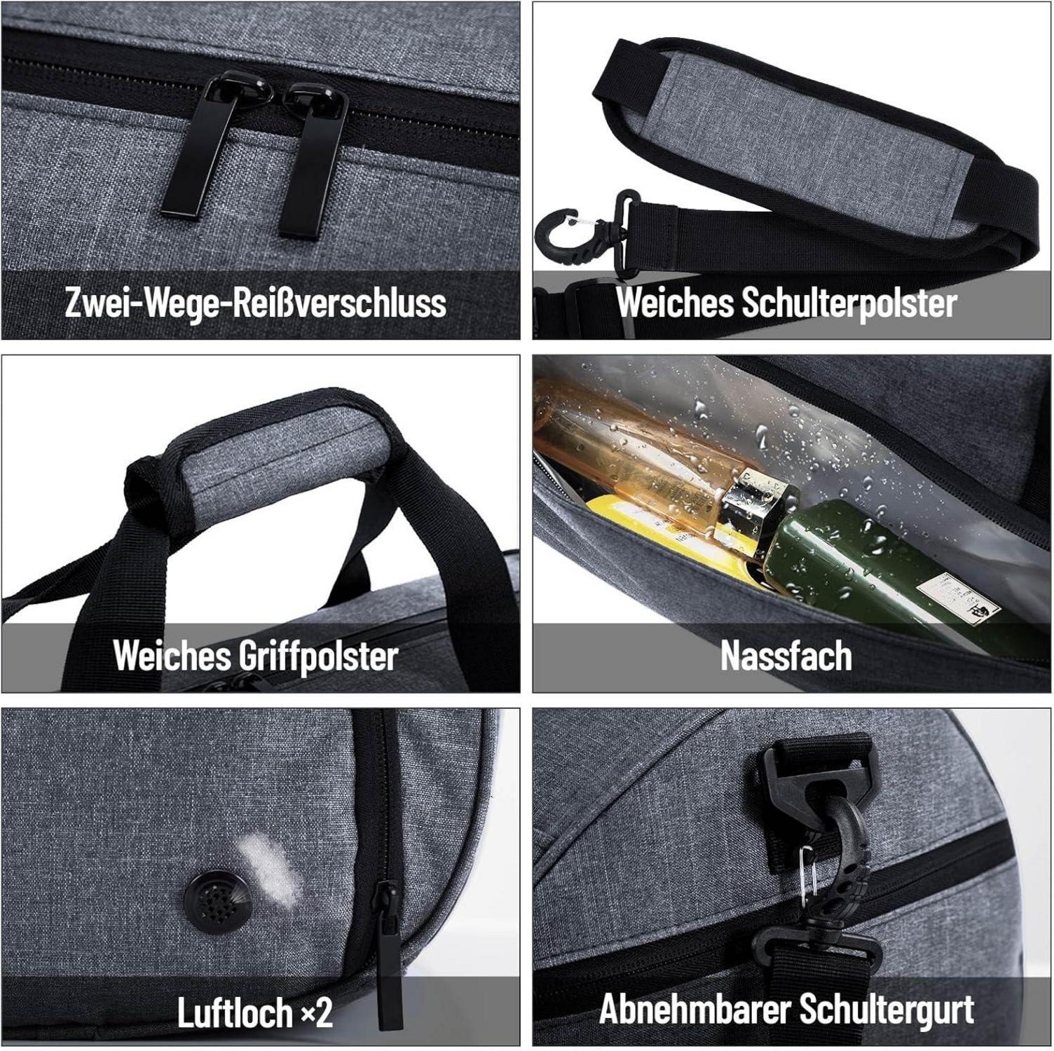 BECOJADDE Sporttasche 35L Grau mit Schuhfach & Nassfach, wasserdicht