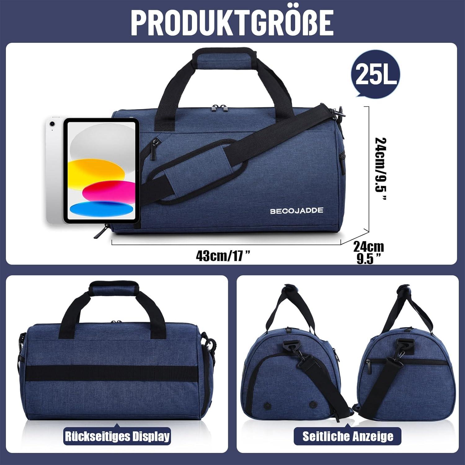 Sporttasche 25L mit Schuhfach, Nassfach in Navy Blau
