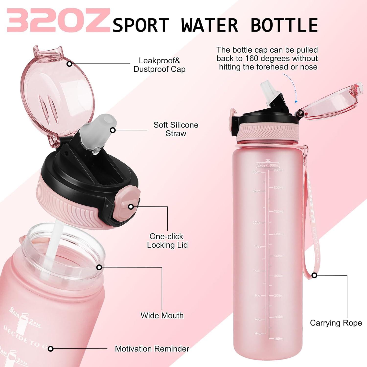 AOHAN Trinkflasche 1L BPA-frei Sport Wasserflasche Stroh