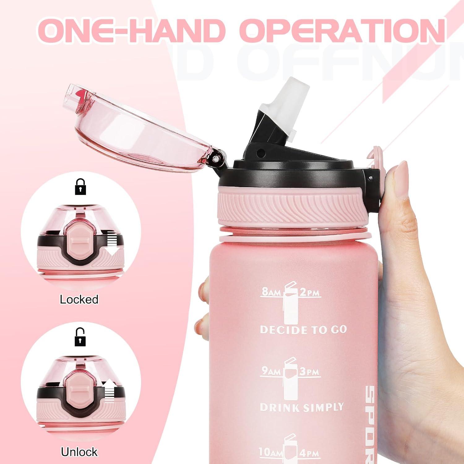 AOHAN Trinkflasche 1L BPA-frei mit Stroh und Zeitmarkierungen