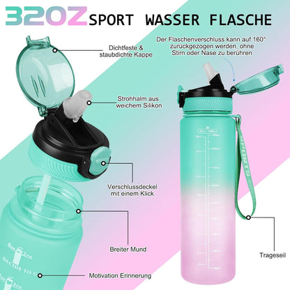 AOHAN Trinkflasche 1L Sport Wasserflasche mit