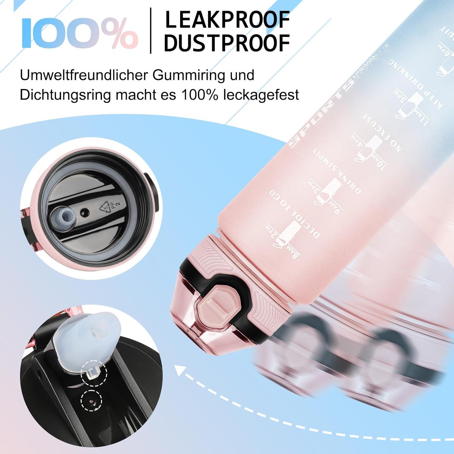 Sport Trinkflasche BPA-frei mit Strohhalm und Zeitmarkierungen