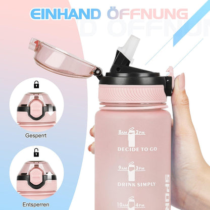 AOHAN Trinkflasche 1L BPA-frei mit Stroh und Zeitmarkierungen