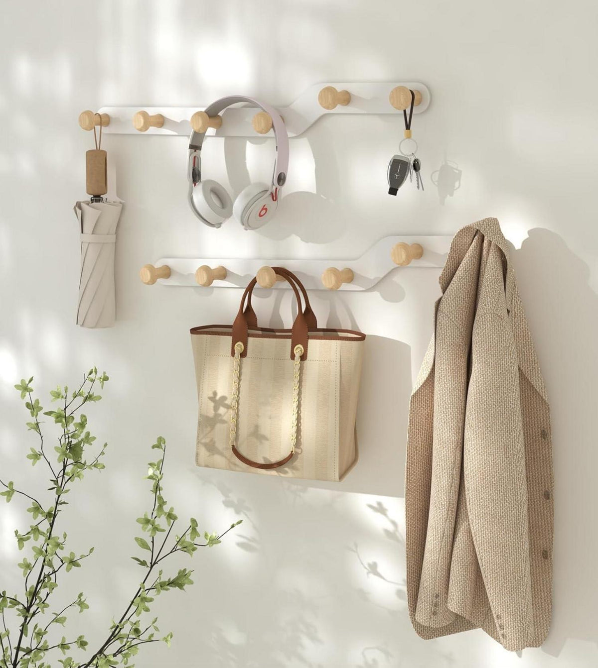 Garderobenleiste Kindergarderobe ohne Bohren Holz 5 Haken