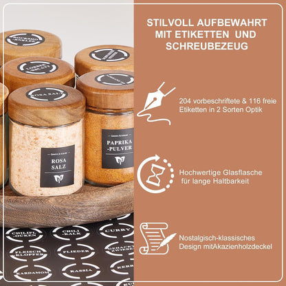Glas Gewürzgläser Set 12er 120ml Bambusdeckel Streuer
