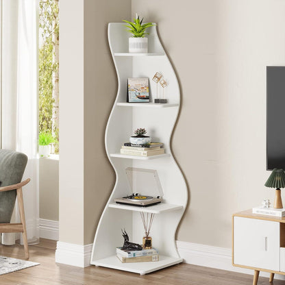 5-stufiges Eckregal weiß – Bücherregal & Pflanzenständer