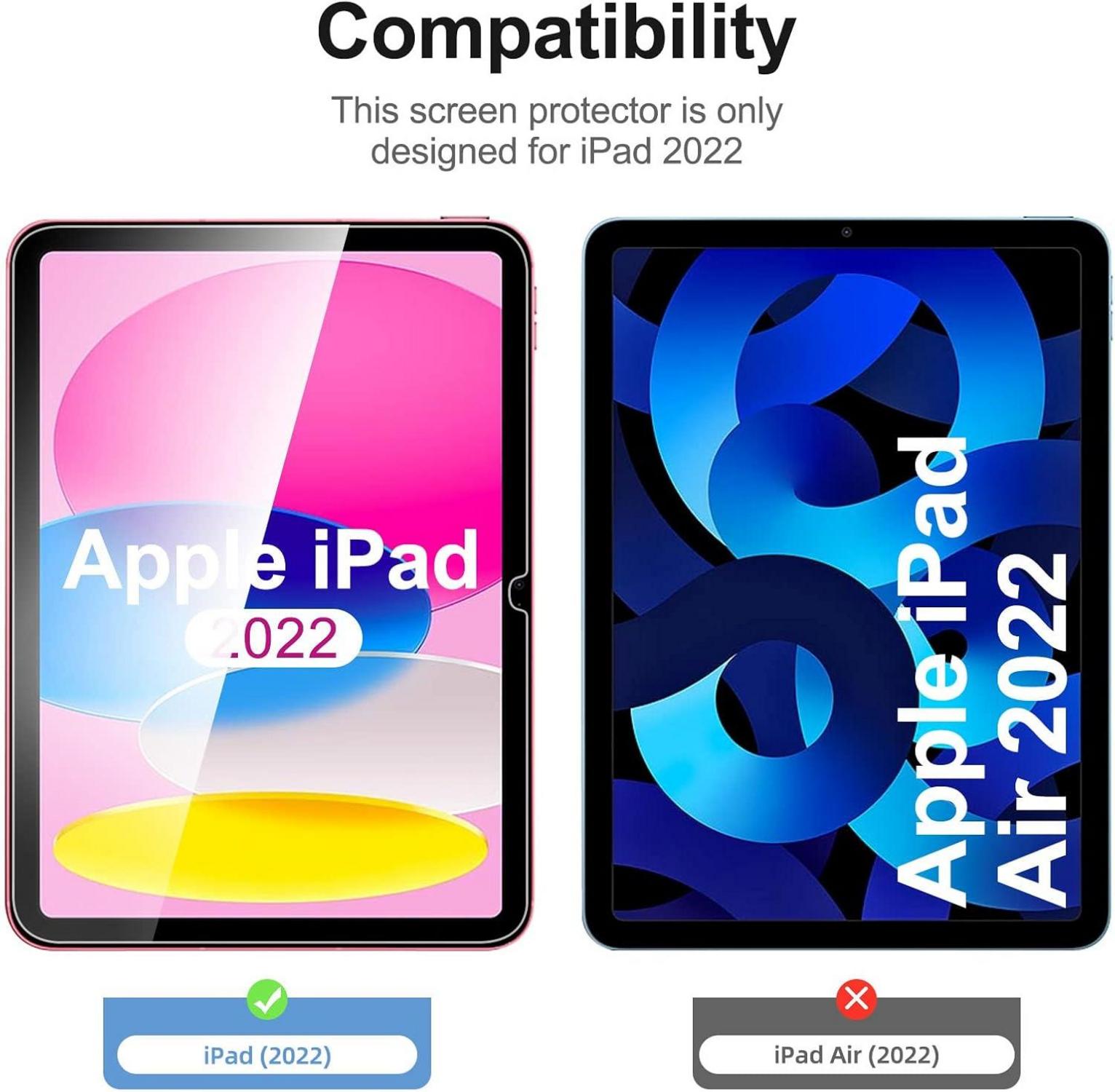 iPad 10,9 Zoll (2022) Schutzfolie 2 Stück Panzer Glas 9H Ultra-klar