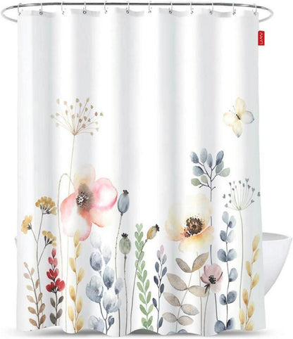 Lerores Duschvorhang Blumen 180x200cm Textil Polyester mit beschwertem Saum