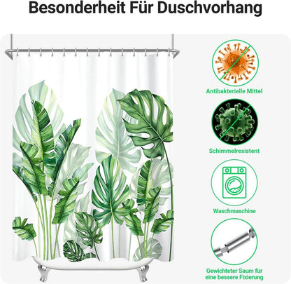 Duschvorhang 240x180 cm Grün Blätter Textil Ösen 16 Ringe Badezimmer H180 x B240