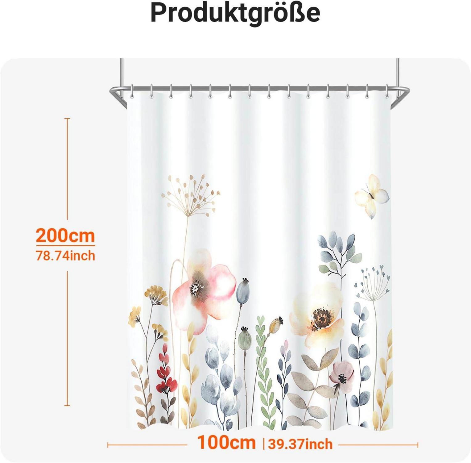 Duschvorhang Blumen mustern, Textil Polyester Stoff, Wasserabweisend