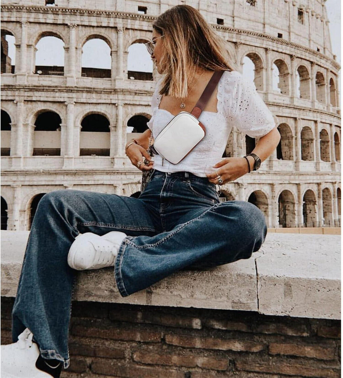 Telena Damen Bauchtasche PU Leder Crossbody Umhängetasche
