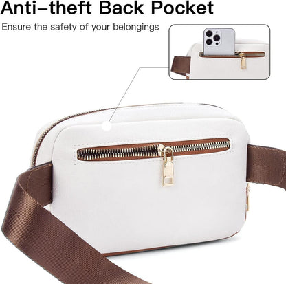 Damen Bauchtasche PU Leder Crossbody Bag Braun Beige