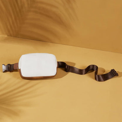 Telena Damen Gürteltasche PU Leder Beige Stylische Brusttasche