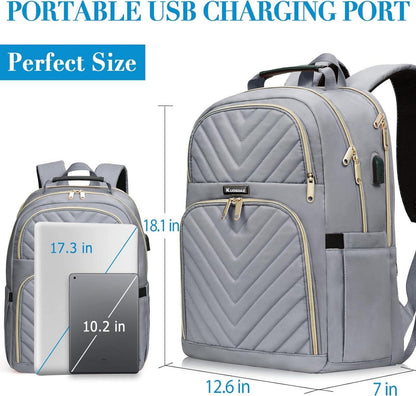Kuosdaz Rucksack Damen 17.3 Zoll USB Ladeanschluss Grau Wasserdicht Uni Reise