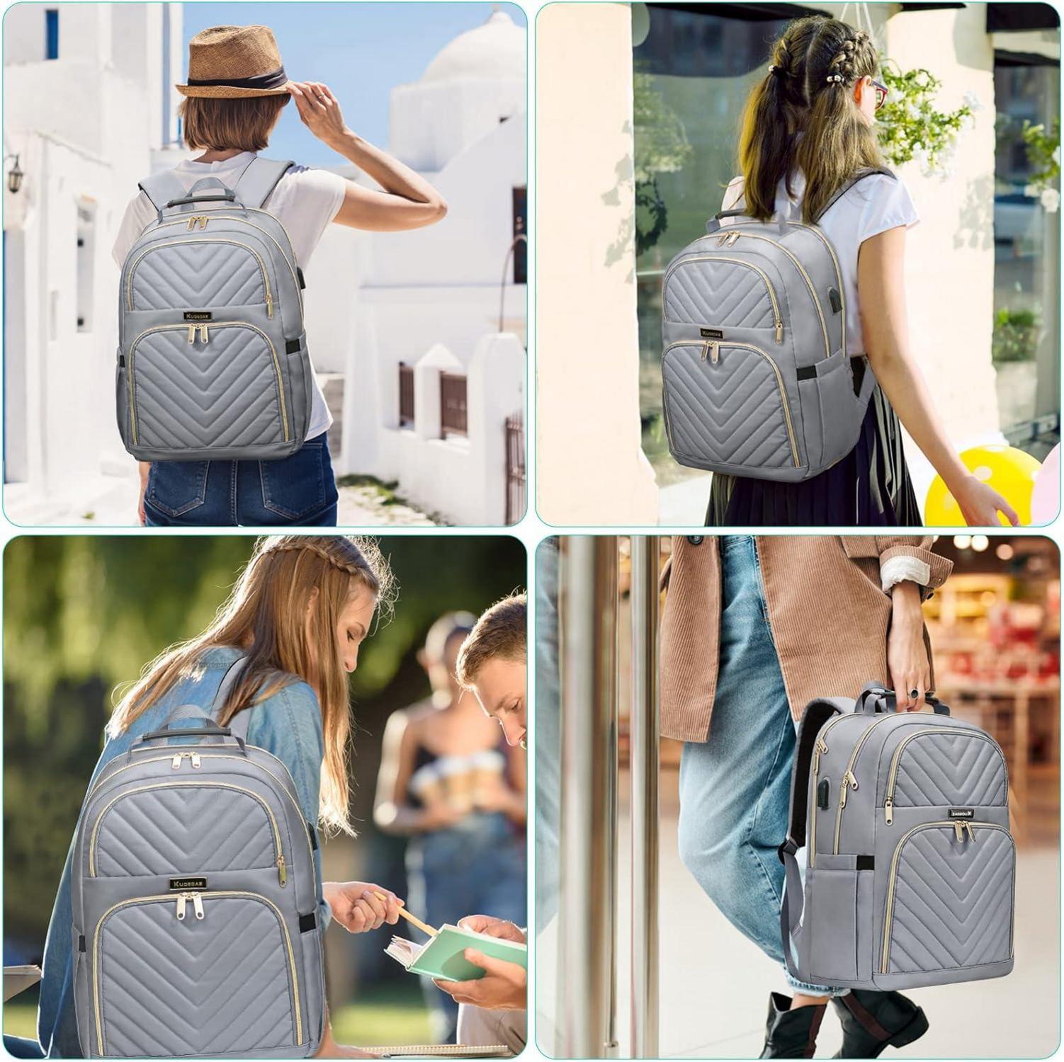 Großer Damenrucksack 17.3 Zoll USB Ladeanschluss Wasserdicht Grau