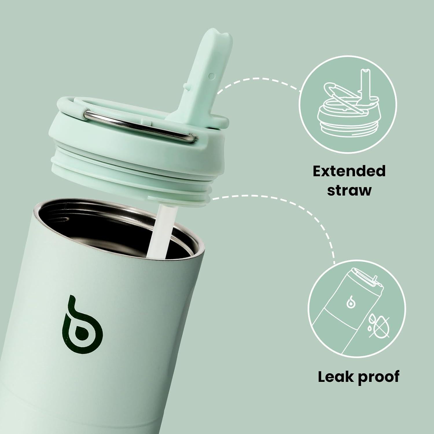 Isolierte Trinkflasche 680ml mit Strohhalm und Griff, doppelwandig auslaufsicher