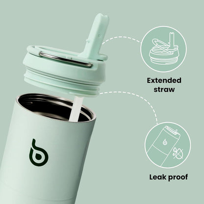 Isolierte Trinkflasche 680ml mit Strohhalm und Griff, doppelwandig auslaufsicher