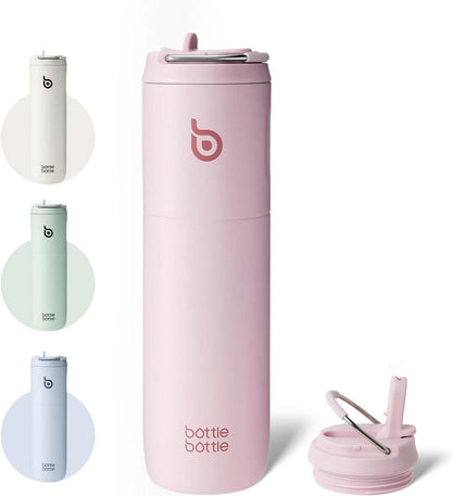 Isolierte Trinkflasche mit Strohhalm und Griff 680 ml Pink