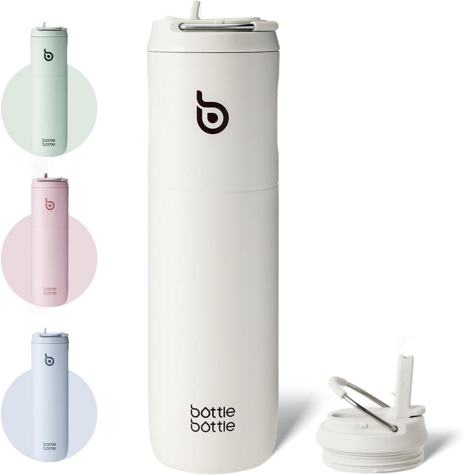 Isolierte Trinkflasche mit Strohhalm 680 ml doppelwandig Grau
