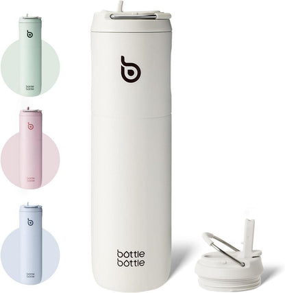 Isolierte Trinkflasche mit Strohhalm 680 ml doppelwandig Grau