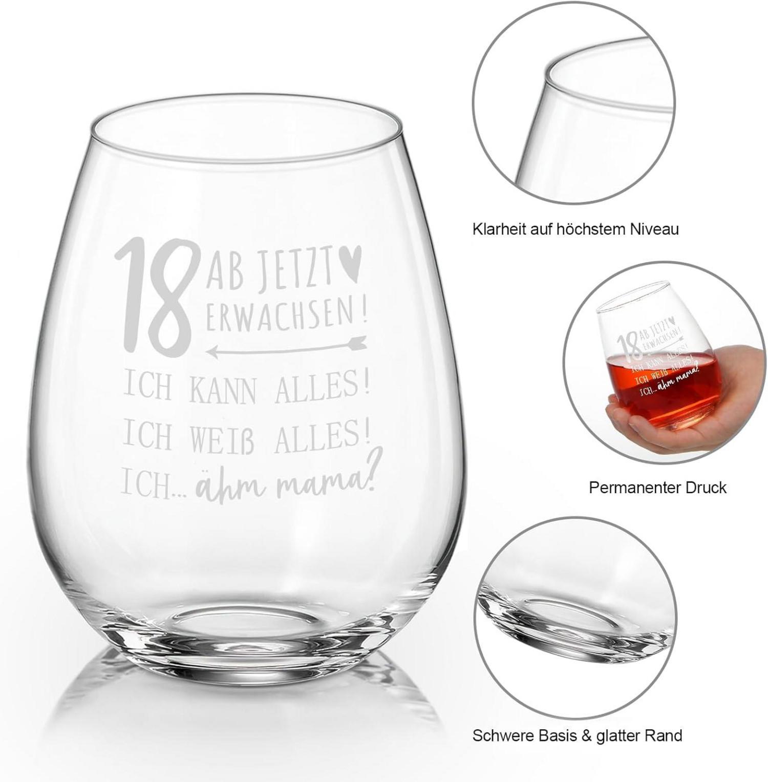 Weinglas 18. Geburtstag Geschenk Mädchen Junge hochwertig