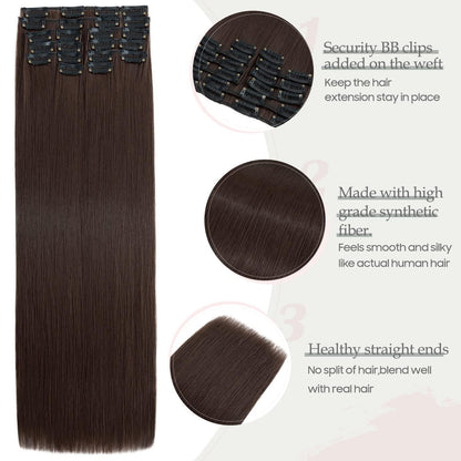 56 cm Clip-in Haarverlängerung – Hellbraun Synthetik