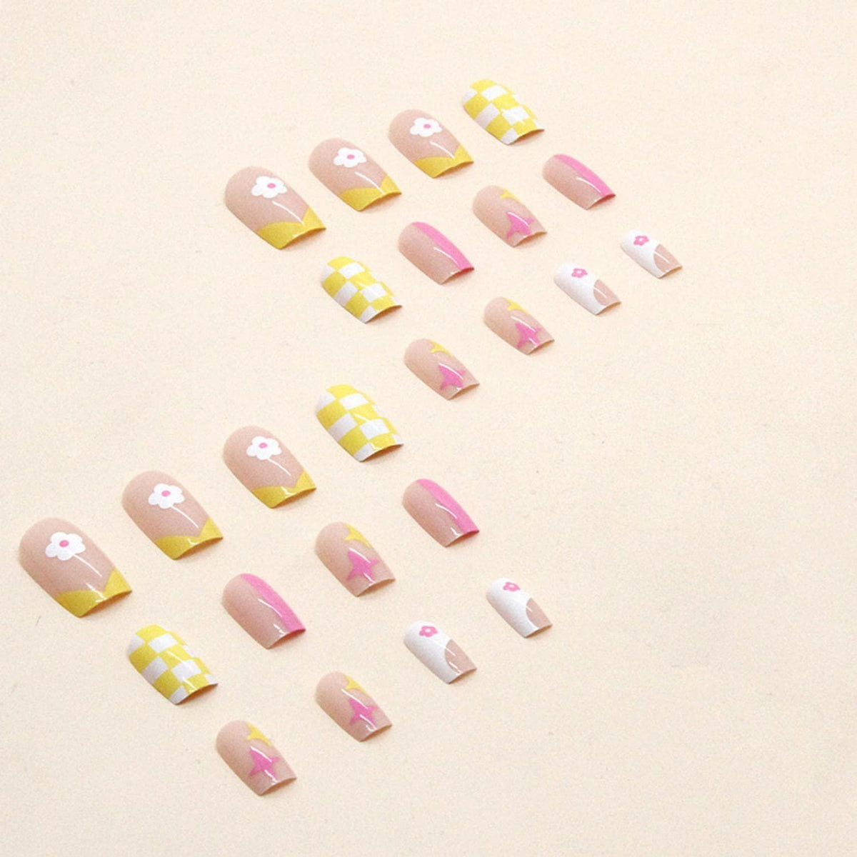 24 Stück Eckig Kunstnägel Nägel zum Aufkleben French ColorfulPress on Nail
