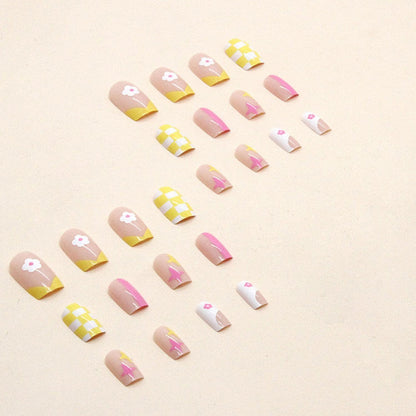 24 Stück Eckig Kunstnägel Nägel zum Aufkleben French ColorfulPress on Nail