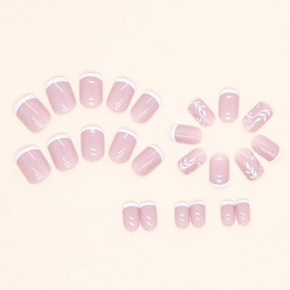 24er Set Eckige Kunstnägel Aufkleben French Weiß Nude Rosa Acryl