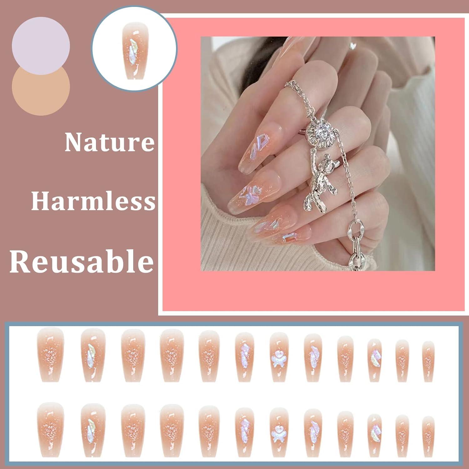 24 Künstliche Nägel Ballerina Glänzend Strass, Press on