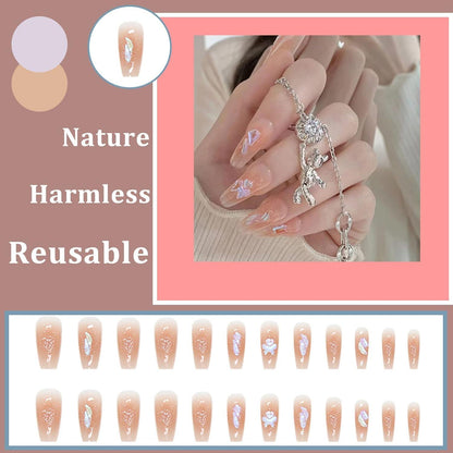24 Künstliche Nägel Ballerina Glänzend Strass, Press on