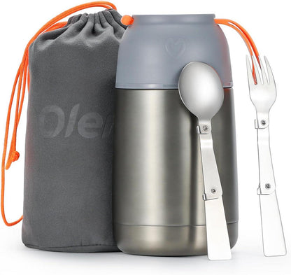 Thermobehälter 630ml Isolierbehälter Edelstahl Löffel Gabel Tasche Bürste