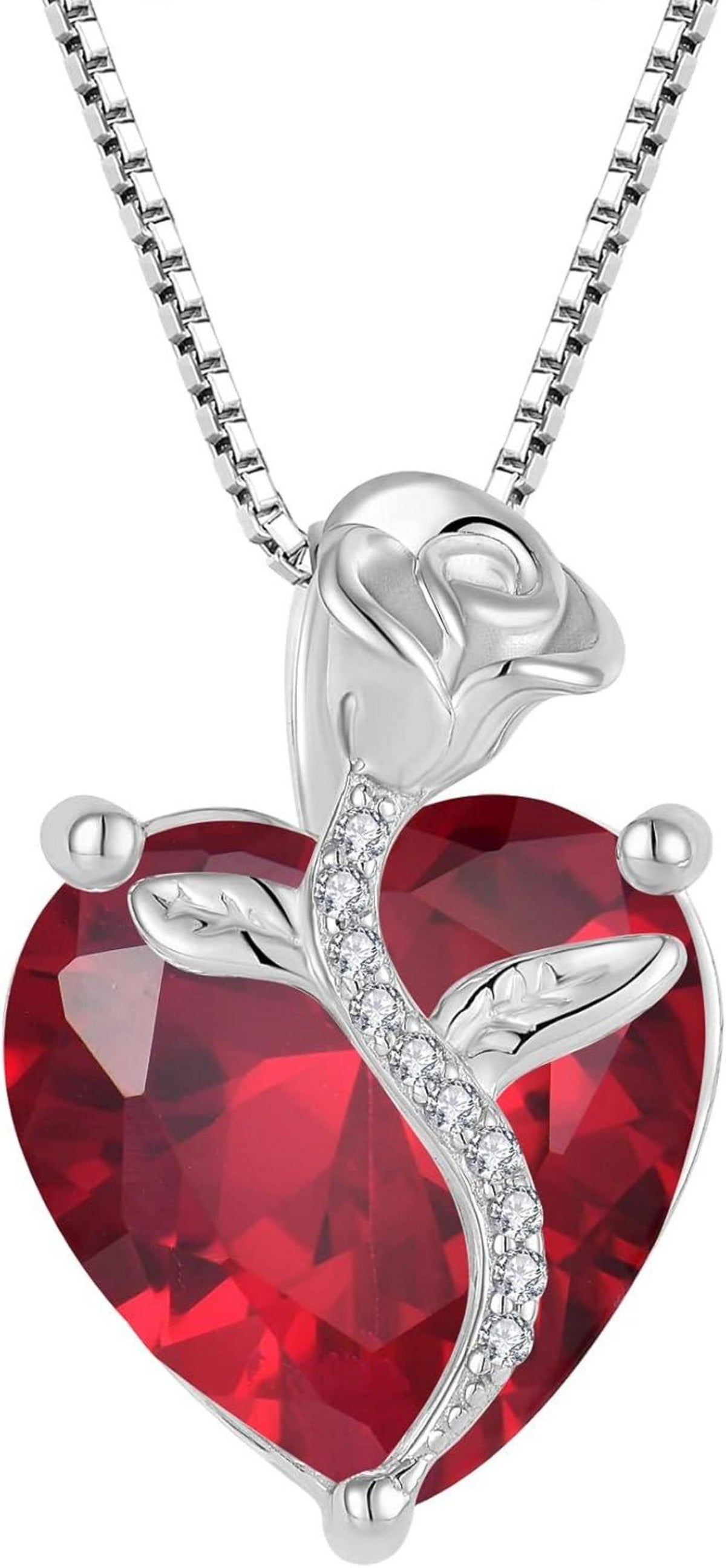 Herz Kette Sterling Silber Geburtsstein Rose Blume Geschenke Frauen