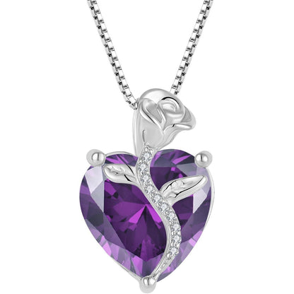 Sterling Silber Kette mit Amethyst Geburtsstein und Rosenanhänger