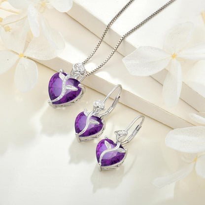 Sterling Silber Kette mit Amethyst Geburtsstein und Rosenanhänger