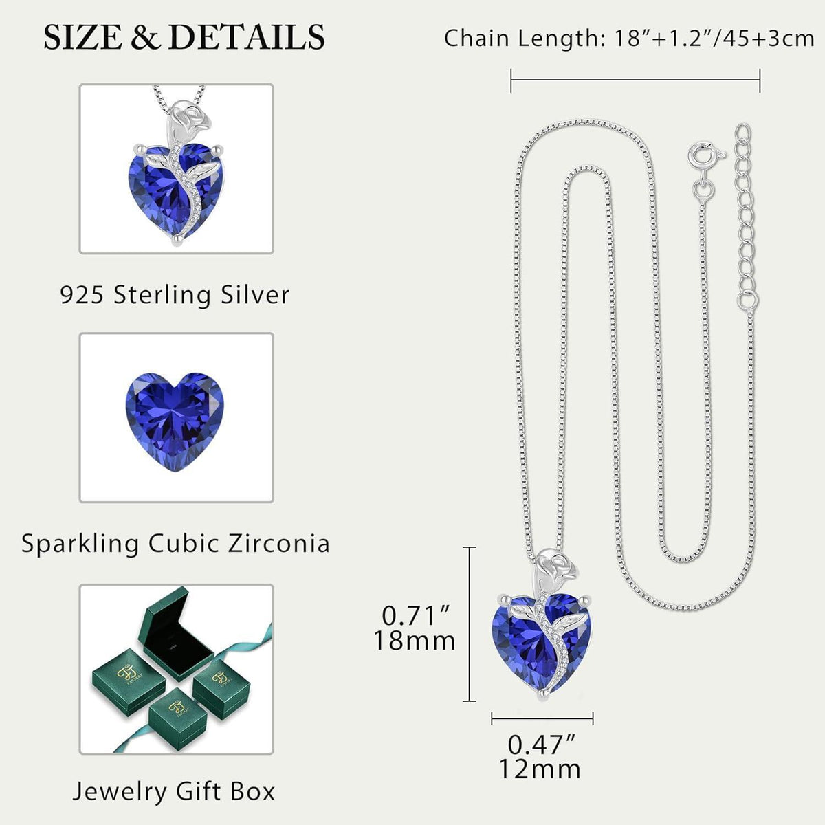 Herz Kette Damen 925 Sterling Silber Tansanit Geburtsstein Rose Blume