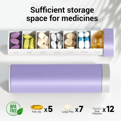 Tablettenbox 7 Tage Pillendose BPA-frei Reise Medikamentenbox Lila