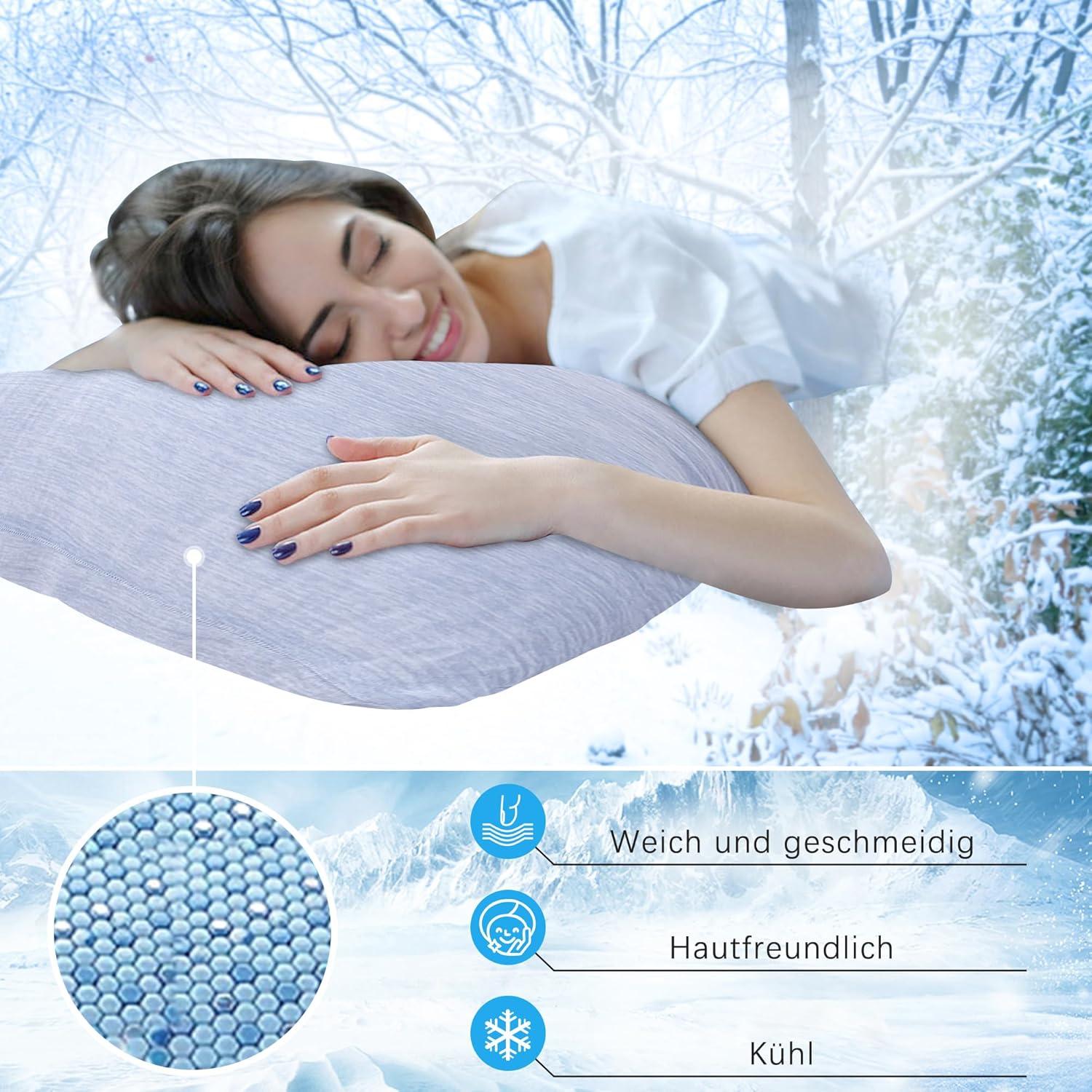 Kühlender Kissenbezug 40x80 2er Set Hellblau Doppelseitige Kühlfaser