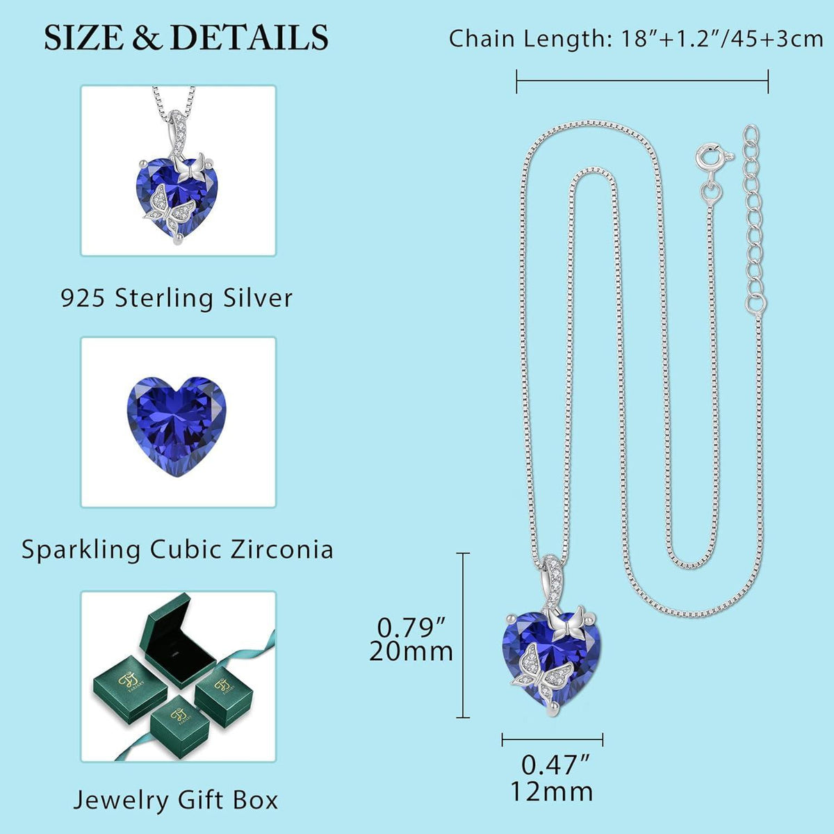 Schmetterling Halskette Damen 925 Sterling Silber mit Tansanit Geburtsstein