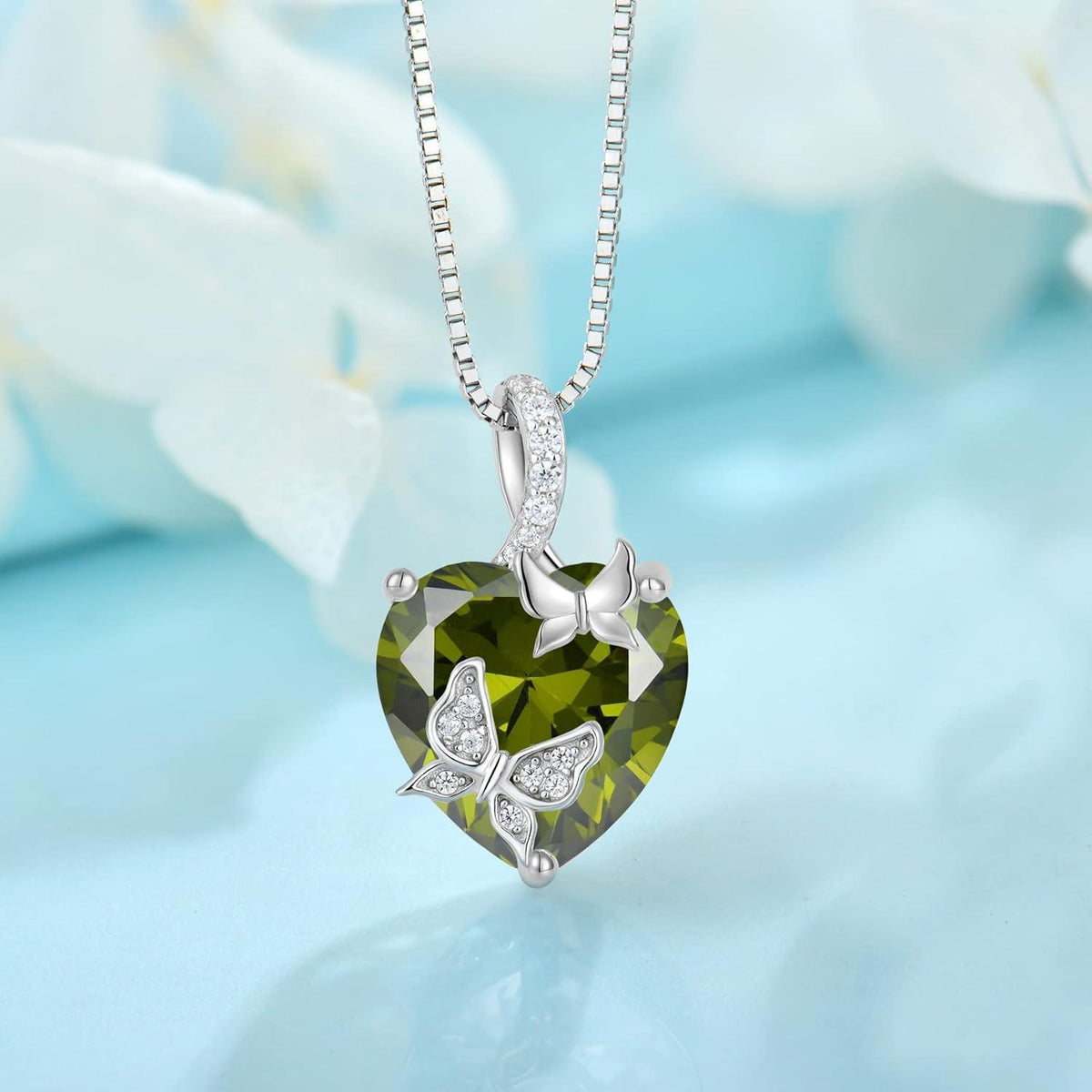 Schmetterling Halskette Damen 925 Sterling Silber mit Peridot Geburtsstein