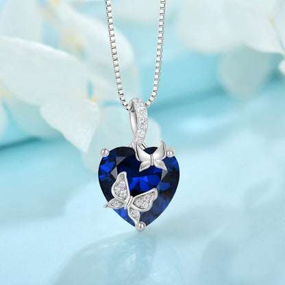 Schmetterling Halskette Damen 925 Sterling Silber mit Saphir Geburtsstein