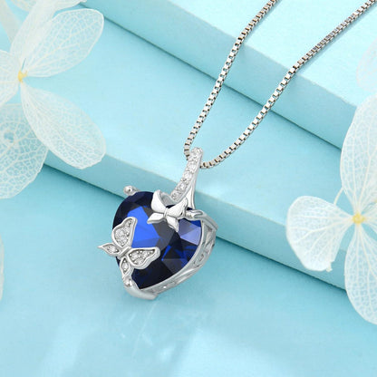 Schmetterling Halskette Damen 925 Sterling Silber mit Saphir Geburtsstein