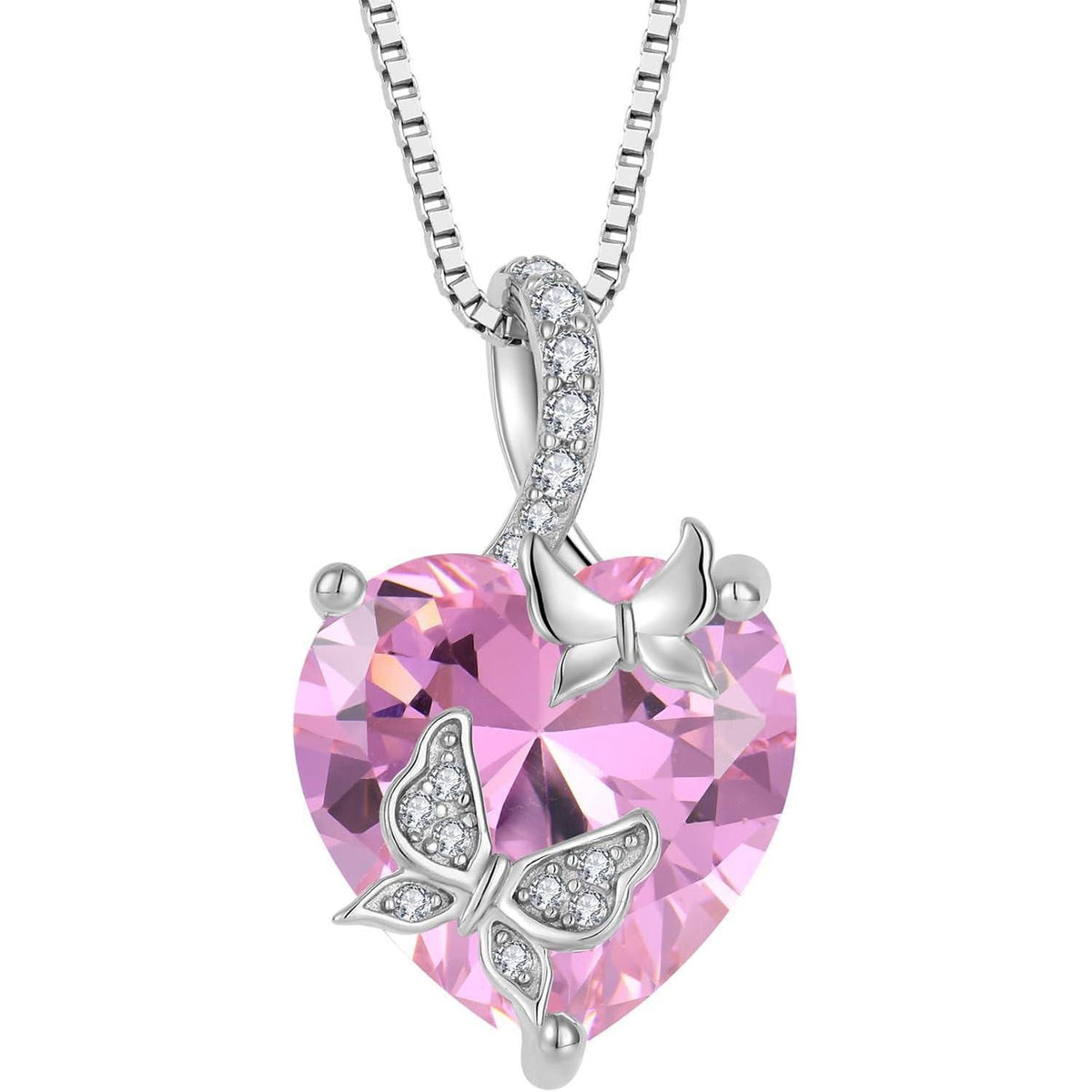 Schmetterling Halskette Damen 925 Sterling Silber mit Geburtsstein Rosa Turmalin