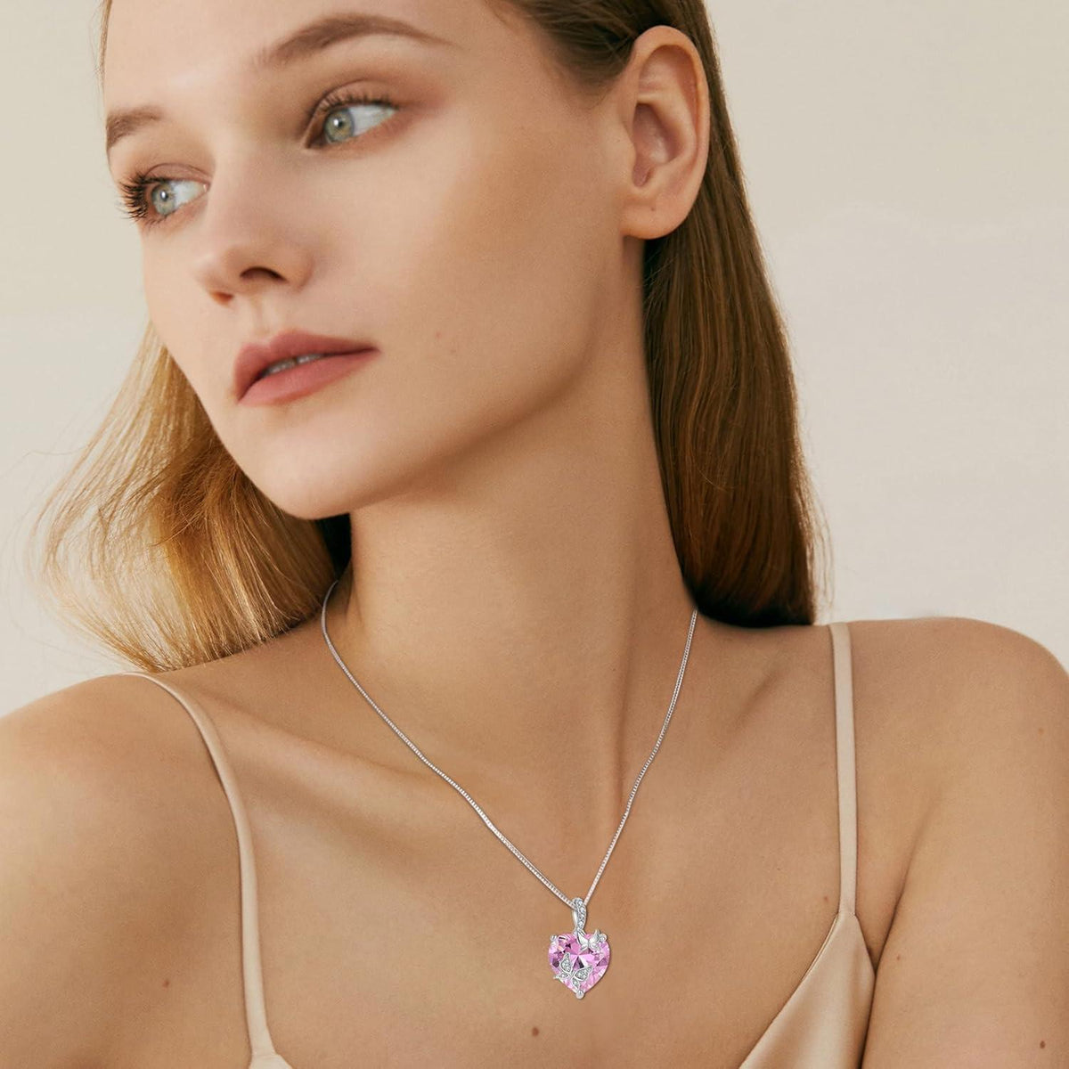 Schmetterling Halskette Damen 925 Sterling Silber mit Geburtsstein Rosa Turmalin